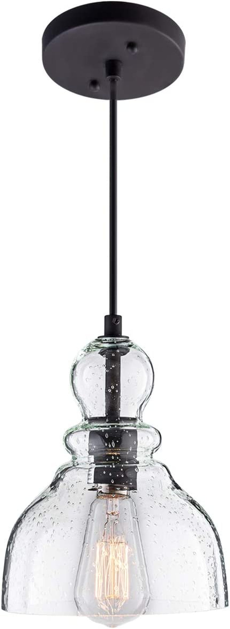 LANROS Farmhouse Kitchen Pendant Lighting with Handblown Clear Seeded Glass Shade, Adjustable Cord Mini Ceiling Light Fixture for Kitchen Island Sink, Matte Black Finish, 7Inch, 1 Pack Home & Garden > Lighting > Lighting Fixtures DONGLAIMEI Black 7inch 