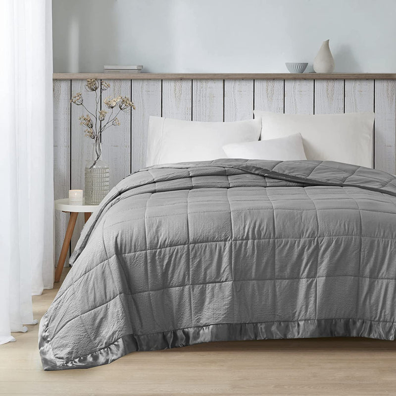 Madison Park Cambria down Alternative Blanket, Premium 3M Scotchgard Stain Release Treatment All Season Lightweight and Soft Cover for Bed with Satin Trim, Oversized Full/Queen, Aqua Home & Garden > Linens & Bedding > Bedding > Quilts & Comforters Madison Park Charcoal Oversized King 