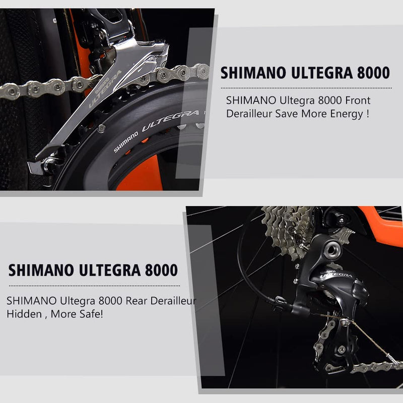 SAVADECK Phantom 2.0 Carbon Fiber Road Bike 700C Carbon Frame Racing Bicycle with Shimano Ultegra 8000 22 Speed Group Set, 25C Tire and Fizik Saddle.