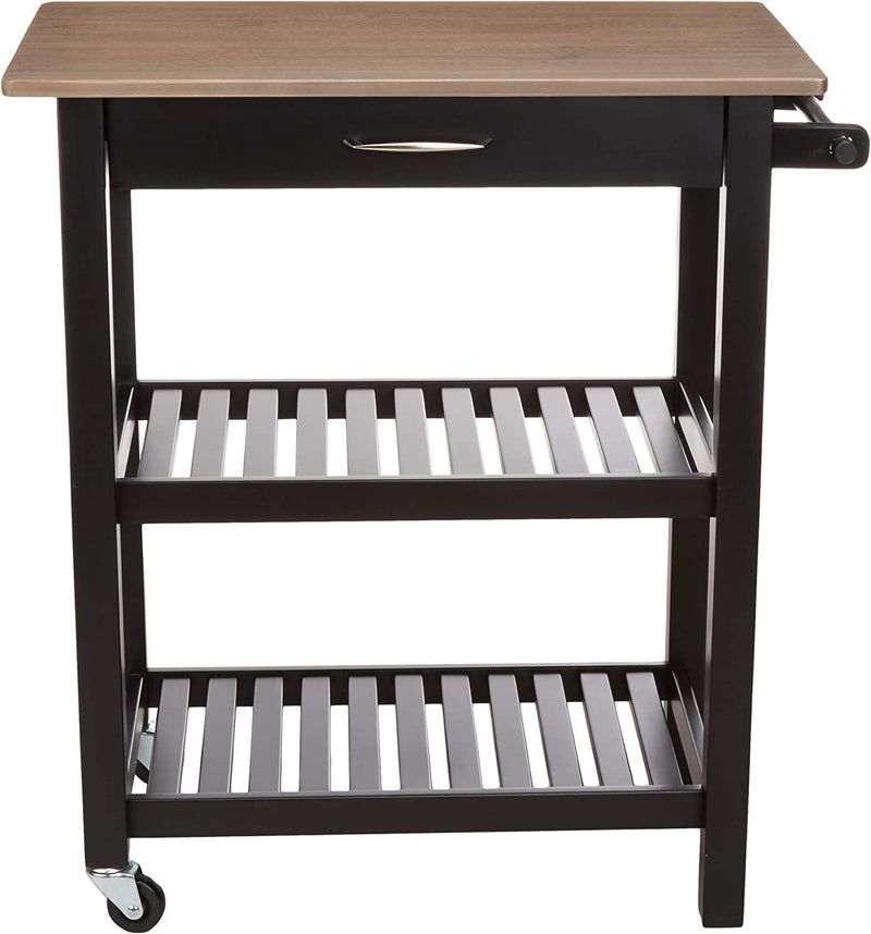 Kitchen Island Cart with Storage, Solid Wood Top and Wheels - Gray-Wash / Black Furniture > Shelving > Wall Shelves & Ledges KOL DEALS   