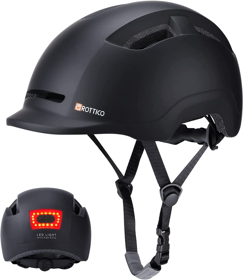 GROTTICO Adult Bike Helmet with Light - Dual Certified for Bicycle Scooter Skateboard Road Cycling Skating Helmet Sporting Goods > Outdoor Recreation > Cycling > Cycling Apparel & Accessories > Bicycle Helmets LDW Matte Black Medium 