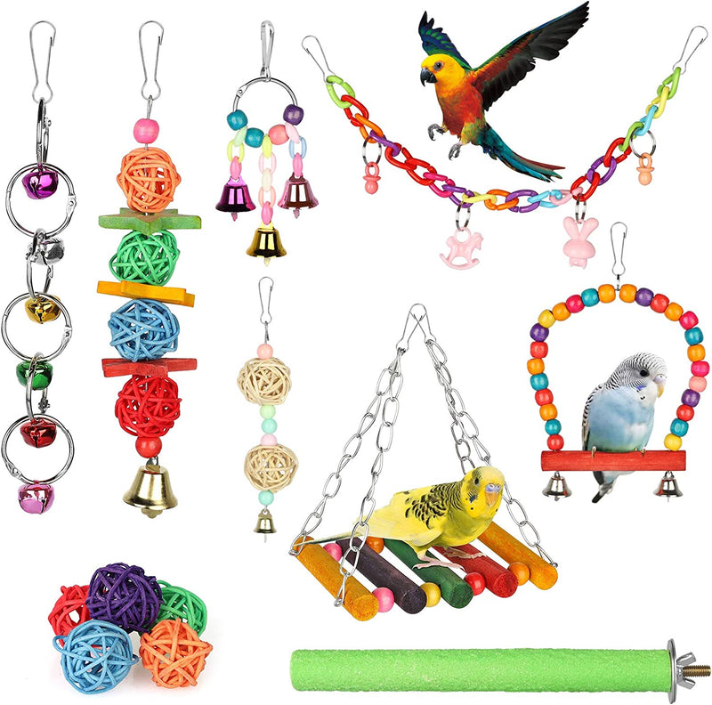 SUNJOYCO Bird Parrot Swing Toys 13 Pack, Pet Hanging Hammock Bell Cage, Colorful Chewing Climbing Ladder Toys for Small Parakeets Conures Cockatiels Macaws Finches Love Birds Animals & Pet Supplies > Pet Supplies > Bird Supplies > Bird Toys SUNJOYCO   