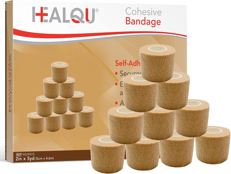 HEALQU Self Adhesive Bandage Wrap – 2" X 5Yd Cohesive Tape for Athletic & Sports - Self Adherent Medical Tape, Flexible, Waterproof Elastic Bandages for Wrist & Ankle Vet Wrap for Dogs (Box of 12) Sporting Goods > Outdoor Recreation > Winter Sports & Activities Healqu 2" Box of 12  