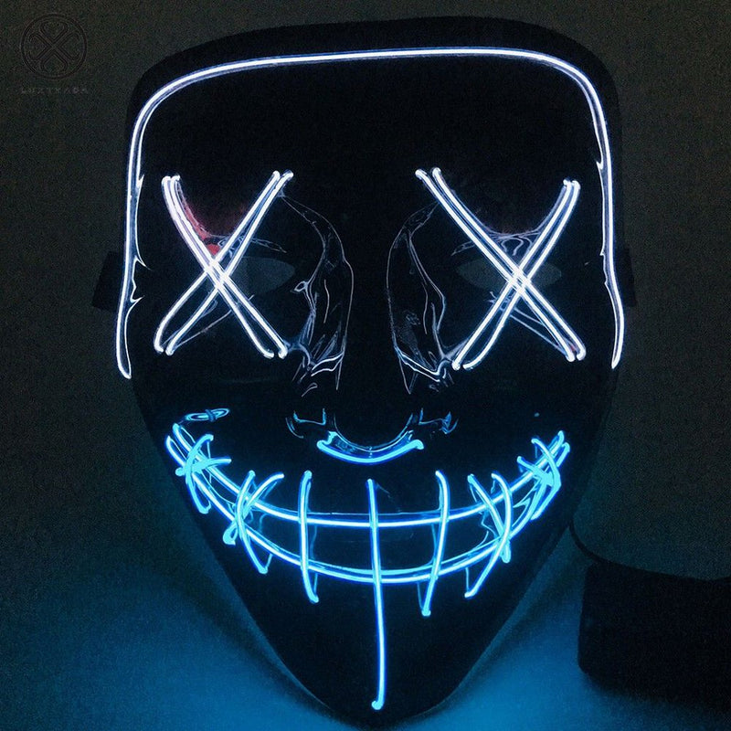 Luxtrada Clubbing Light up "Stitches" LED Mask Costume Halloween Rave Cosplay Party Xmas + AA Battery (Orange&Pink) Apparel & Accessories > Costumes & Accessories > Masks Luxtrada White&Blue  