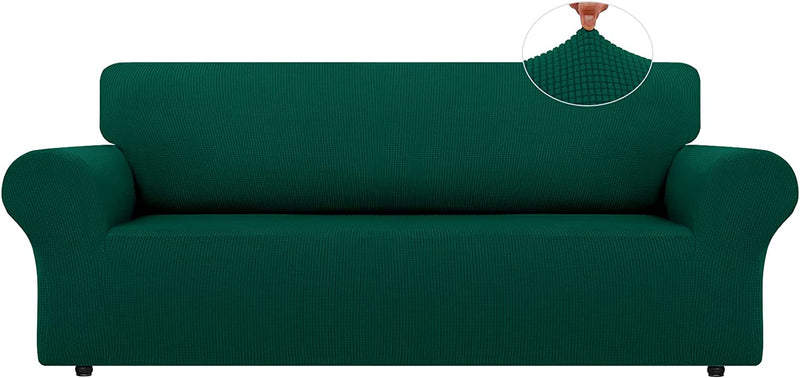LURKA Stretch Sofa Covers - Spandex Non Slip Couch Sofa Slipcover, Soft with Elastic Bottom for Kids (Dark Green, Large)
