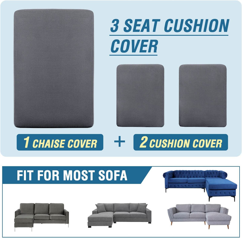 H.VERSAILTEX Sectional Couch Covers 3 Pieces Sofa Seat Cushion Covers L Shape Separate Cushion Couch Chaise Cover Elastic Furniture Protector for Both Left/Right Sectional Couch (3 Seater, Grey)