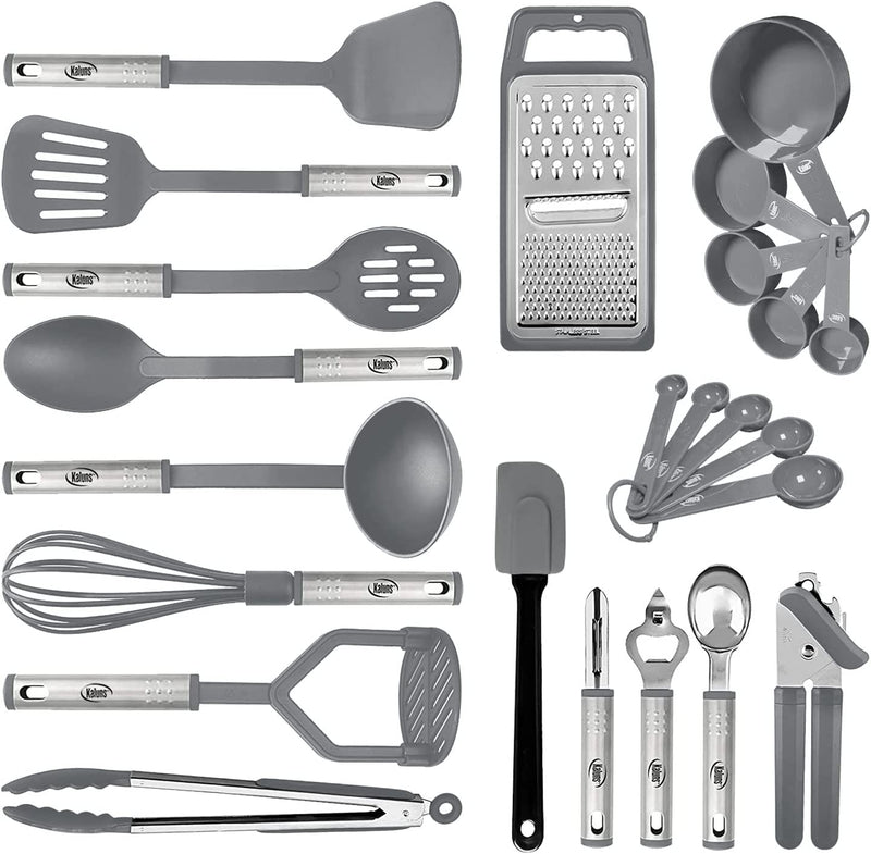 Kitchen Utensils Set, Cooking Utensils Set, Non Stick and Heat Resistant Kitchen Gadgets, 24 Pcs Nylon and Stainless Steel Kitchen Utensil Set New Home Essentials, Pots and Pans Kitchen Accessories Home & Garden > Kitchen & Dining > Kitchen Tools & Utensils Kaluns Gray  