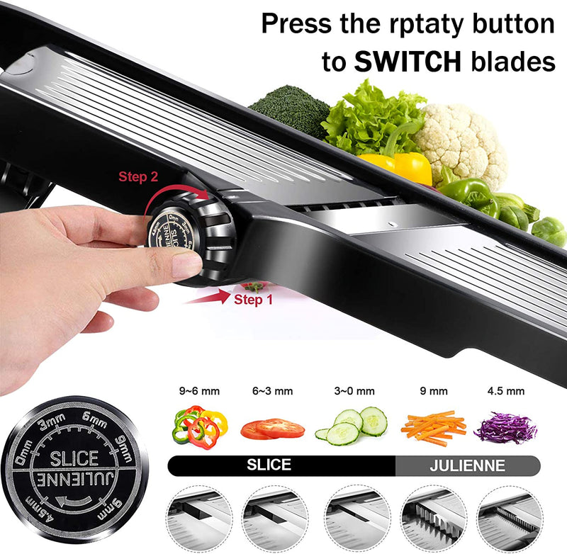 Masthome Professional Mandoline Slicer Stainless Steel Adjustable Blade,Food Cutter for Vegetable Fruit Cheese,Kitchen Food Blade Onion Cutter with Food Holder and Cut Resistant Glove