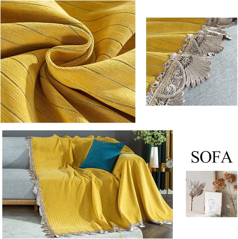 DREAMINGO Sofa Covers, Striped Texture Yellow Couch Cover, Chenille Couch Cover for Dogs, Universal Couch Covers for 3 Cushion Couch Sofa, Sectional L Shape Couch Furniture Protector Covers, 71X134In Home & Garden > Decor > Chair & Sofa Cushions DREAMINGO   