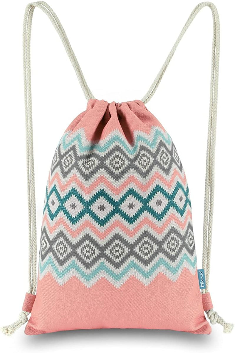 Miomao Drawstring Backpack Bohemia Style String Bag Canvas Beach Sport Daypack Home & Garden > Household Supplies > Storage & Organization Miomao Coral Pink  