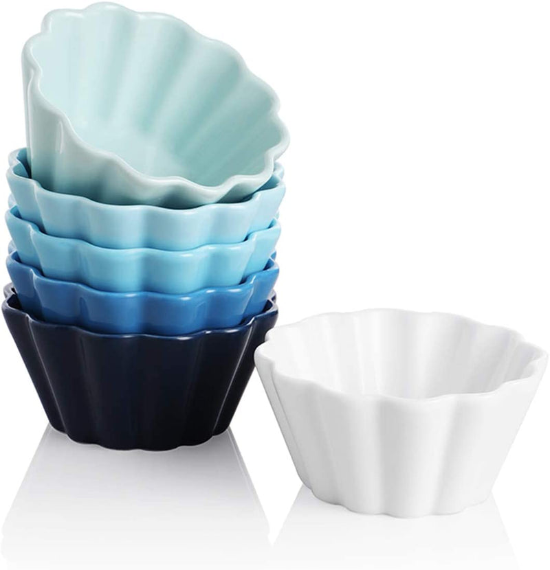 SWEEJAR Porcelain Ramekins for Creme Brulee, 4 Ounce Cupcake Baking Cups, Ceramic Souffle Dishes for Muffin, Chocolates, Truffles, Pastries, Pudding, Set of 6,(White) Home & Garden > Kitchen & Dining > Cookware & Bakeware SWEEJAR Blue 4 OZ 