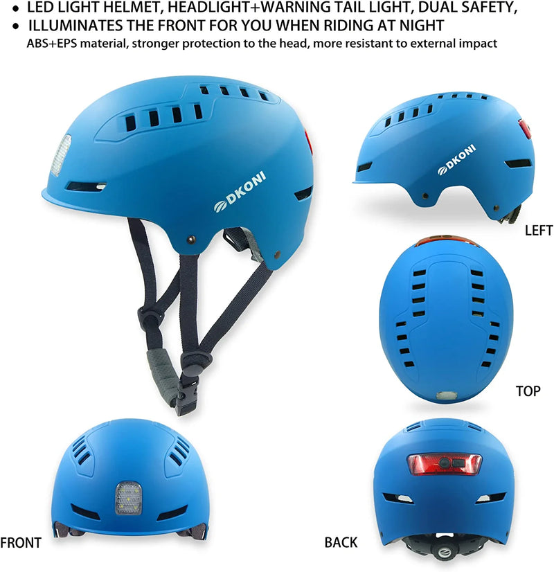 DKONI Bike Helmet with LED Lights Bicycle Helmets USB Rechargeable Front & Back LED Light Adult Cycling Helmet for Urban Commuter