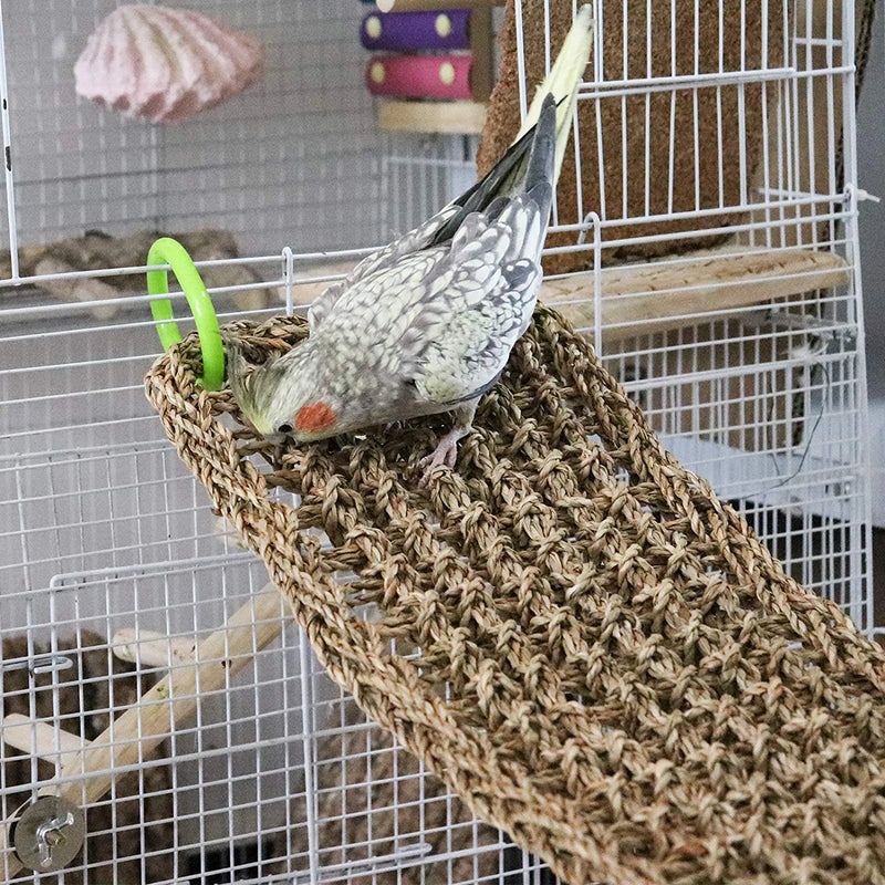 39 X 7 Inches Bird Seagrass Mat, Natural Seagrass Woven Net, Bird Hammock Mat with Hooks, Bird Cage Accessories, Climbing Rope Ladder Chew Toys for Cockatiel Hamster Guinea Pig Rats Hamster Parakeet Animals & Pet Supplies > Pet Supplies > Bird Supplies > Bird Toys Dnoifne   