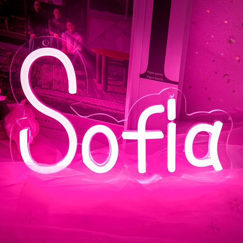 ATTNEON Pink Emma Neon Sign,Personalized LED Name Neon Light for Kids Bedroom,Birthday Party Decoration,Usb Powered Light for Wall Decor,Best Gift for Girls,Size 11.8 * 5.1 Inches(Jtld015-8)  attneon Sofia-Pink  