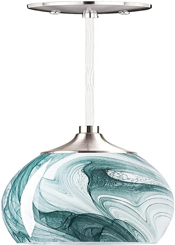 COOSA Hanging Pendant Lighting, Handcrafted Marble Glass Oval Art Shade Hanging Light, Brushed Nickel Finished with Adjustable Cord Mounted Fixture (Earth-3) Home & Garden > Lighting > Lighting Fixtures COOSA   
