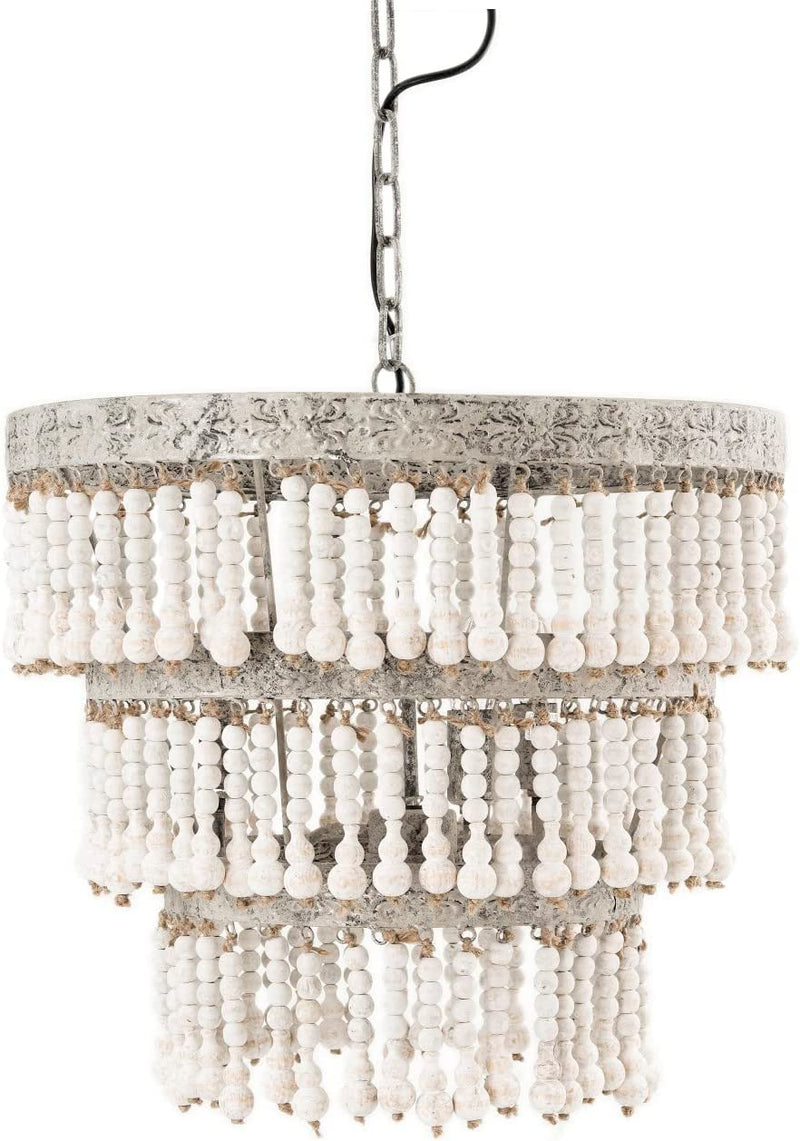 Creative Co-Op Metal & Wood Beaded Chandelier, 20.5" round by 20" Height, Off- White Home & Garden > Lighting > Lighting Fixtures > Chandeliers Creative Co-op Off-White  