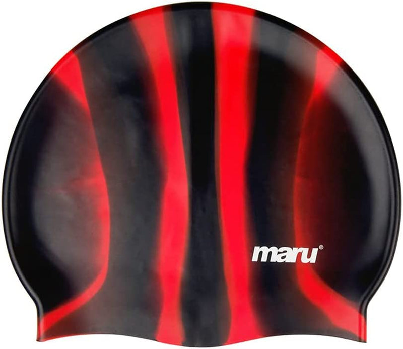 MARU Multi-Coloured Silicone Swim Hat (Unisex, One Size Fits Most) Sporting Goods > Outdoor Recreation > Boating & Water Sports > Swimming > Swim Caps Maru Black / Red  