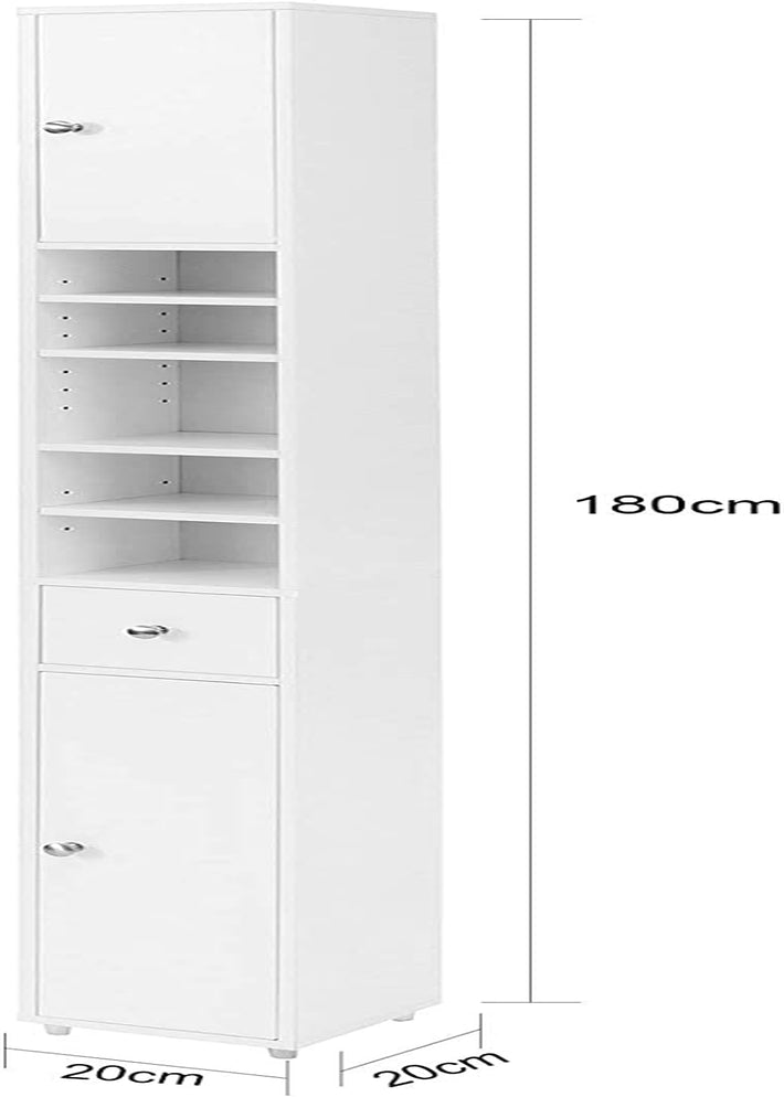 Haotian BZR34-W, White Bathroom Tall Cabinet with 1 Drawer, 2 Doors and Adjustable Shelves, Bathroom Shelf, 7.87 X 7.87 X 70.87 Bathroom Tall Cabinet Cupboard Home & Garden > Household Supplies > Storage & Organization Haotian   