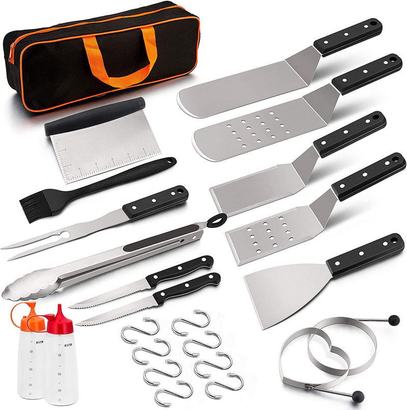 Hasteel Griddle Grill Accessories 16PCS, Metal Spatula Stainless Steel with Carrying Bag, Professional BBQ Griddle Tools Kit for All Your Grilling Needs - Teppanyaki Flat Top Cooking and Camping Home & Garden > Kitchen & Dining > Kitchen Tools & Utensils HaSteeL 16-Piece 16 