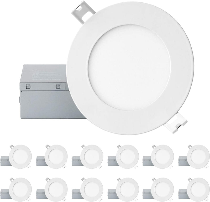 QPLUS 4Inch Dimmable LED Recessed Light, Ultra Thin Ceiling Lights with Junction Box, Canless Downlight, 10W=75W, 750LM, IC Rated, ETL, Energy Star, CSA Approved, Airtight, 4000K Bright White – 4PK Home & Garden > Lighting > Flood & Spot Lights QPLUS 4000K 12 pack 