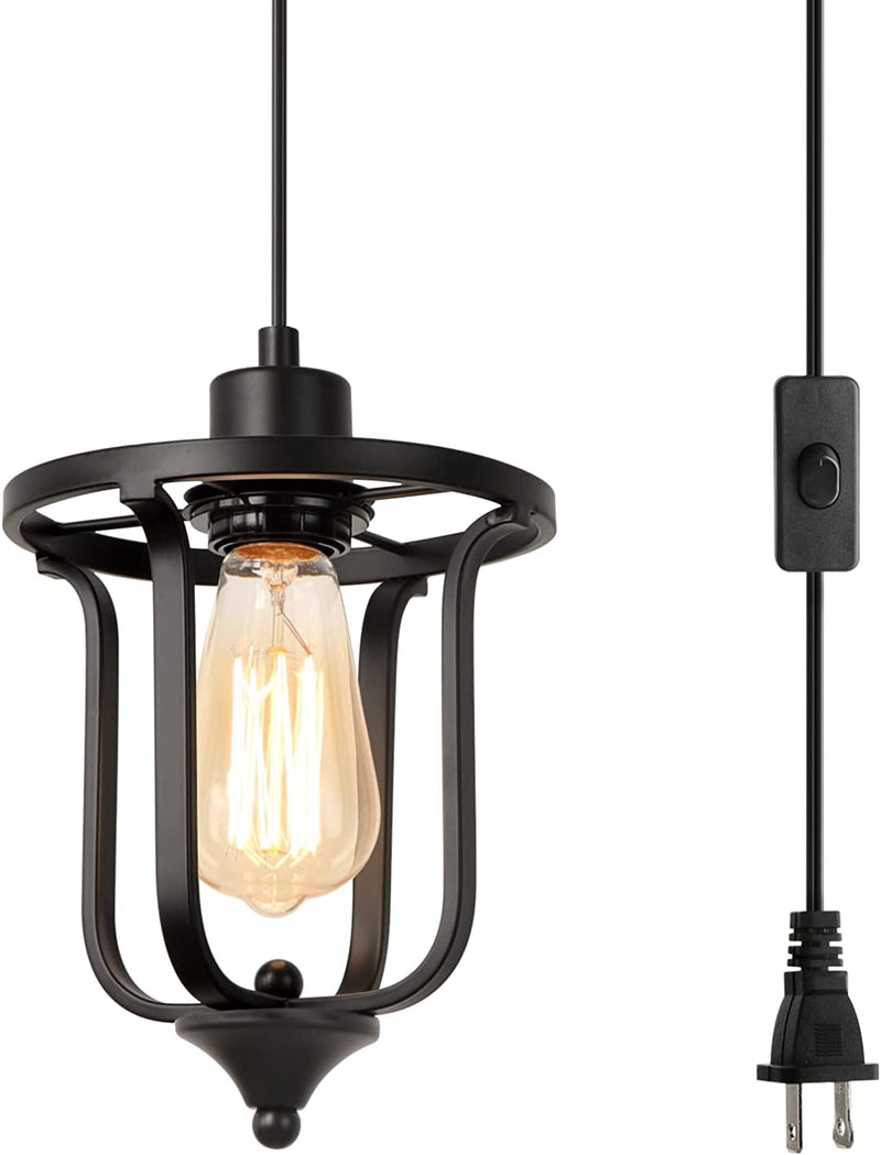 Wbindx Plug in Pendant Light, Industrial Hanging Lights with 15Ft Cord and Switch, Small Black Plug in Chandelier Farmhouse Vintage Cage Hanging Lamp for Living Room Bedroom Kitchen Island Gazebo Home & Garden > Lighting > Lighting Fixtures > Chandeliers WBinDX   