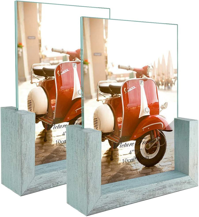 HORLIMER 4X6 Picture Frames Set of 2, Rustic Photo Frame with Wooden Base and Tempered Glass for Tabletop Home & Garden > Decor > Picture Frames HORLIMER 4x6  