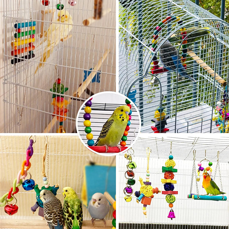 ESRISE 8 Pcs Parakeet Cockatiel Bird Toys, Hanging Bell Pet Bird Cage Hammock Swing Toy Wooden Perch Chewing Toy for Budgerigar, Conures, Love Birds, Finches, Mynah Animals & Pet Supplies > Pet Supplies > Bird Supplies > Bird Toys ESRISE   