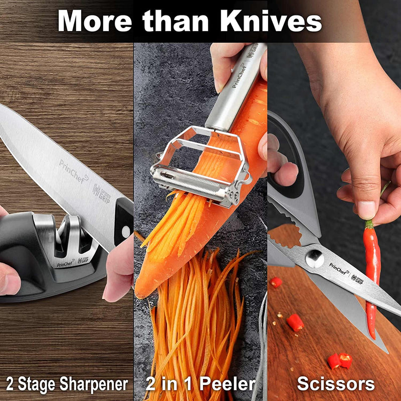 Princhef Knife Set, 19 Pcs Rust Proof Knives Set for Kitchen, with Acrylic Stand, Sharpener, Scissors and Peeler, Stainless Steel Knife Sets with Black Coating, Nonstick and No Scratch Home & Garden > Kitchen & Dining > Kitchen Tools & Utensils > Kitchen Knives PrinChef   