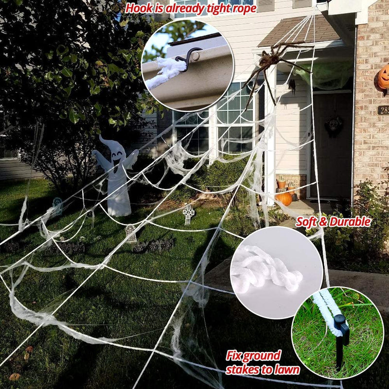 OCATO 200" Halloween Spider Web + 59" Giant Spider Decorations Fake Spider with Triangular Huge Spider Web for Indoor Outdoor Halloween Decorations Yard Home Costumes Parties Haunted House Décor  OCATO   