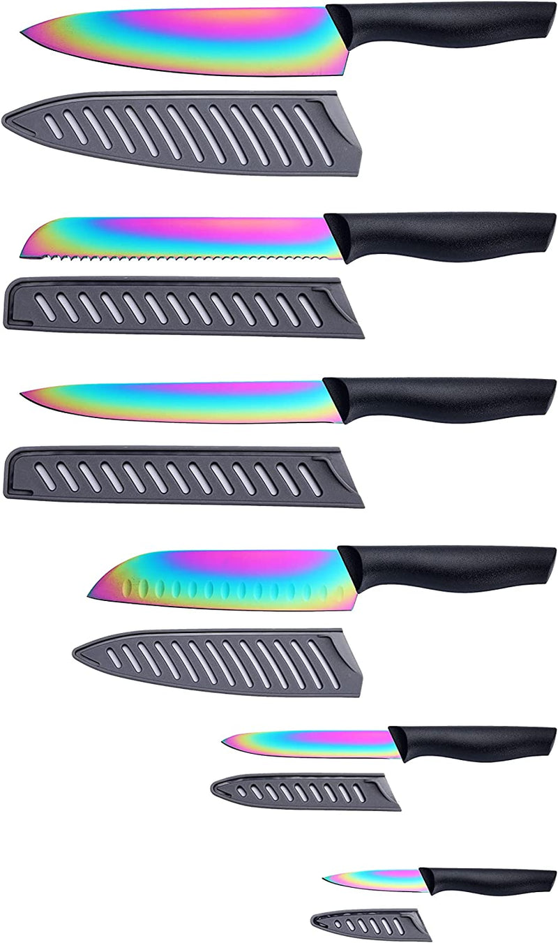 Kitchen Knife Set DISHWASHER SAFE KYA27 Rainbow Titanium Cutlery Knife Set, Marco Almond® 14PC Kitchen Knife Set with Block, Teal