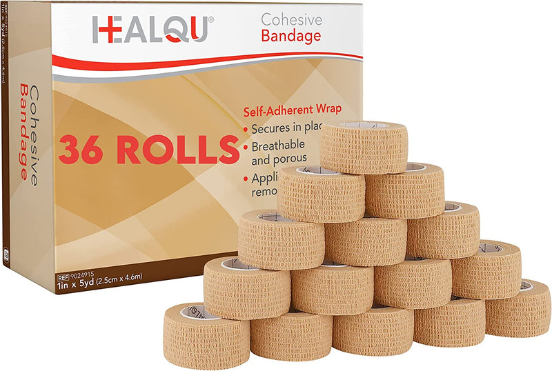 HEALQU Self Adhesive Bandage Wrap – 2" X 5Yd Cohesive Tape for Athletic & Sports - Self Adherent Medical Tape, Flexible, Waterproof Elastic Bandages for Wrist & Ankle Vet Wrap for Dogs (Box of 12) Sporting Goods > Outdoor Recreation > Winter Sports & Activities Healqu 1" Box of 36  