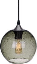 ARIAMOTION Plug in Pendant Lights with Cord Blue Glass Hanging Lighting 15 Ft Hemp Rope Seeded Bubble Globe 7.4" Diam 2-Pack Home & Garden > Lighting > Lighting Fixtures ARIAMOTION 7" Sage Green 7" Diam 