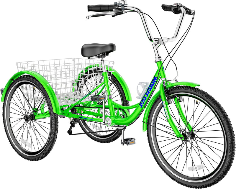 H&ZT Tricycle for Adults, 3 Wheeled Bikes for Adults，Trike Cruiser Bike, W/Large Basket & Maintenance Tools & Shimano Derailleur & Parking Brake Handle Sporting Goods > Outdoor Recreation > Cycling > Bicycles H&ZT Cruiser > green 24" Cruiser 