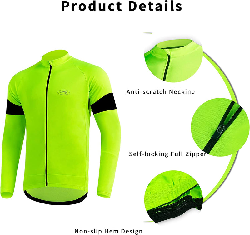 Dooy Men'S Cycling Bike Jersey Long Sleeve Full Zipper Biking Shirt with Pockets, Breathable MTB Shirts Basic Series Sporting Goods > Outdoor Recreation > Cycling > Cycling Apparel & Accessories Dooy   