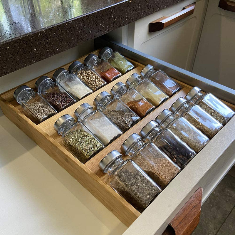 Simhoo Bamboo Spice Rack In-Drawer Kitchen Cabinet Spice 18 Bottle Holder Tray for Storage/Organizer 3-Tier Insert Home & Garden > Decor > Decorative Jars Simhoo   