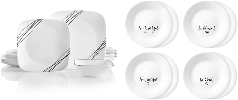 Corelle Vitrelle 18-Piece Service for 6 Dinnerware Set, Triple Layer Glass and Chip Resistant, Lightweight Square Plates and Bowls Set, Timber Shadows Home & Garden > Kitchen & Dining > Tableware > Dinnerware Corelle Simple Sketch Dinnerware Set + Plates Set 