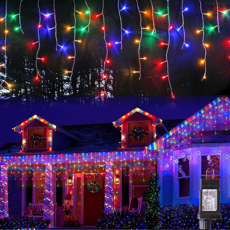 Blingstar Icicle Lights Christmas Lights Outdoor 49.2Ft 440 LED Extendable Dripping Lights 8 Mode Warm White Icecycle String Lights Cascade for Indoor outside Xmas Holiday House Decor, Clear Wire  CHANGZHOU JUTAI ELECTRONIC CO.,LTD Multicolor 300Led 