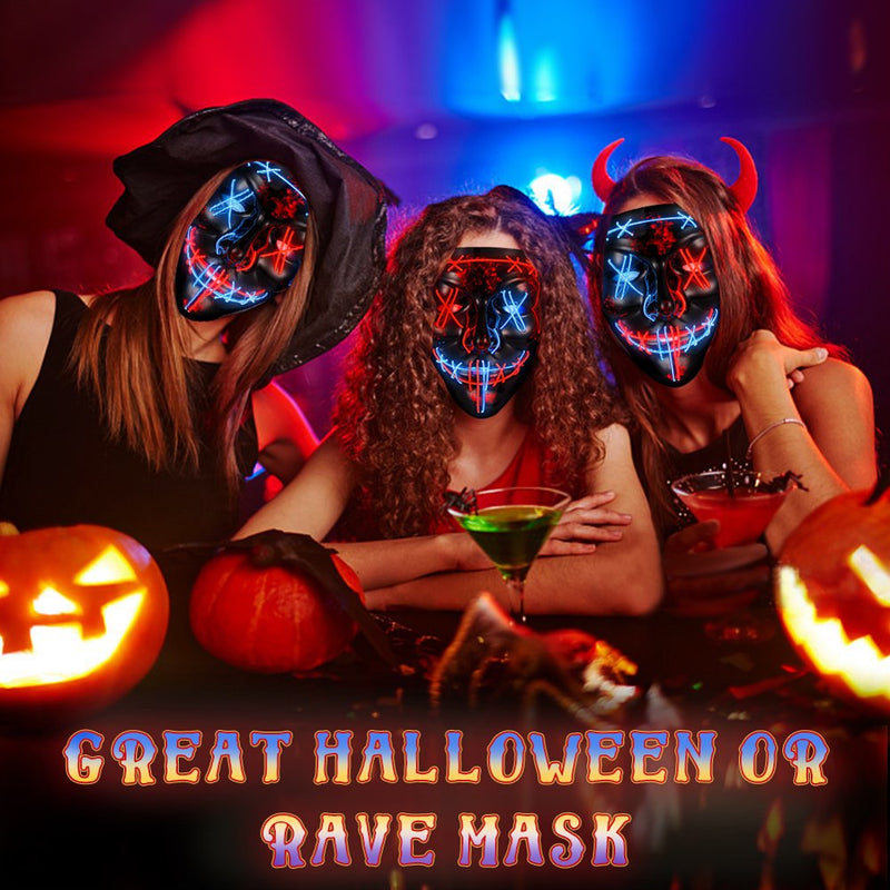 Halloween Mask, LED Light up Mask 2PCS, Scary Mask for Halloween Party, Masquerade Mask with 3 Light Modes Apparel & Accessories > Costumes & Accessories > Masks Wpond   