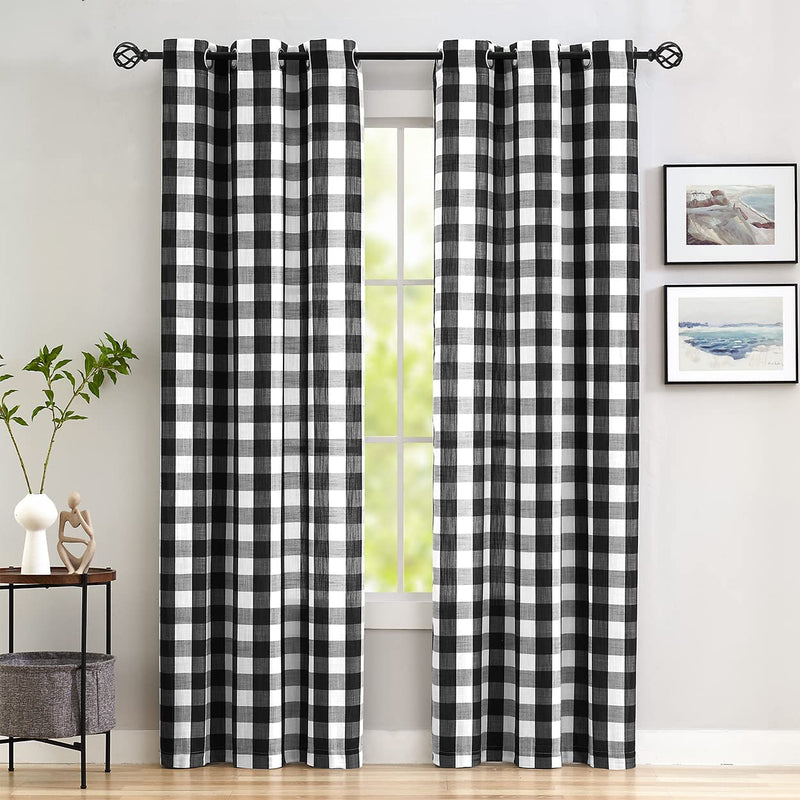 Jubilantex 2 Pieces Buffalo Check Semi Sheer Curtain Panels Grey and White Plaid Textured Curtains Drapery, Farmhouse Grommet Window Drapes for Living Room Bedroom, 40''X84''