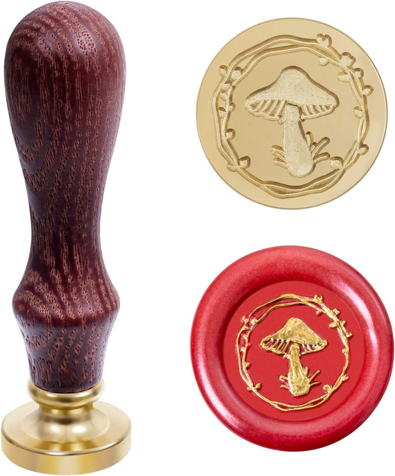 Mushroom Wreath Wax Seal Stamp Sealing Stamper, Small Nature Metal Letter Sealer with Wooden Handle for Party Invitations DIY Cards Envelopes Invitations Wedding Embellishment Bottle Decoration Home & Garden > Decor > Seasonal & Holiday Decorations MGWOTH Wax Seal  