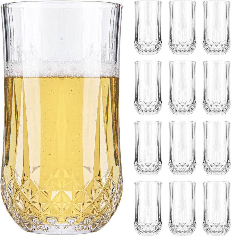 Elegant Highball Glasses Set of 12, Fancy Drinking Glasses 11-Oz, Clear Heavy Base Tall Bar Glass, Crystal Dinner Glasses Drinking for Water, Beer, Juice, Cocktails, Wine, Soda