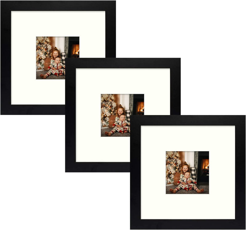 Frametory, 8X8 Square Photo Frame with Ivory Color Mat for 3.5X3.5 Photo, Perfect for Table-Top, Wide Molding, Built in Hanging Features (Black, 1-Pack) Home & Garden > Decor > Picture Frames Frametory Black 8x8 (3 Pack) 