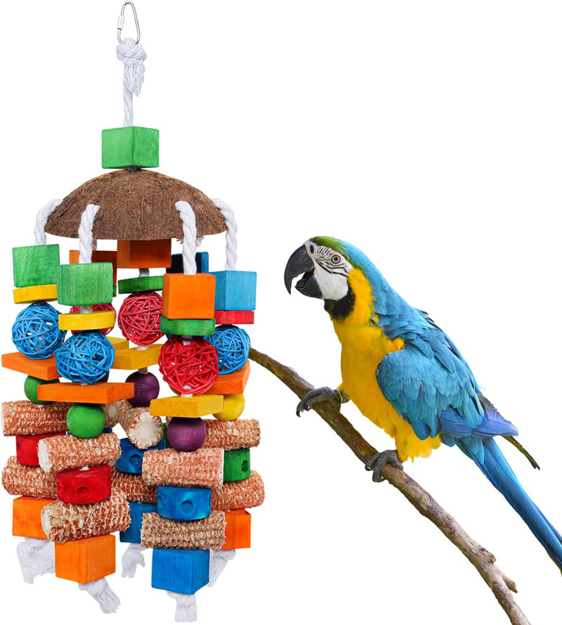 GATMAHE Chewing Toys for Large Bird African Greys Parrots Doves Macaws Cockatoo, Finches Wooden Block Toys for Climbing, Chewing, Unraveling and Preening Animals & Pet Supplies > Pet Supplies > Bird Supplies > Bird Toys GATMAHE M (9.09"x7.05")  