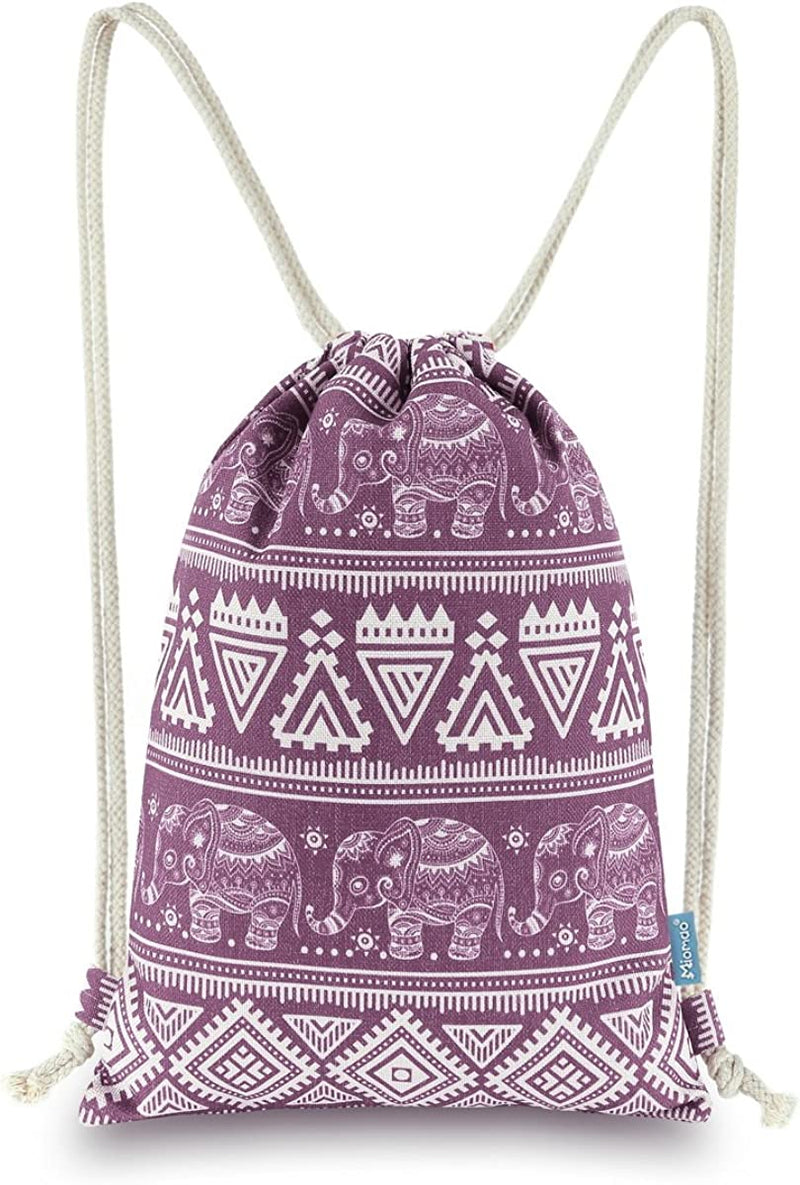 Miomao Drawstring Backpack Elephant String Bag Gym Sackpack Canvas Sport Daypack Home & Garden > Household Supplies > Storage & Organization Miomao Lilac Purple  