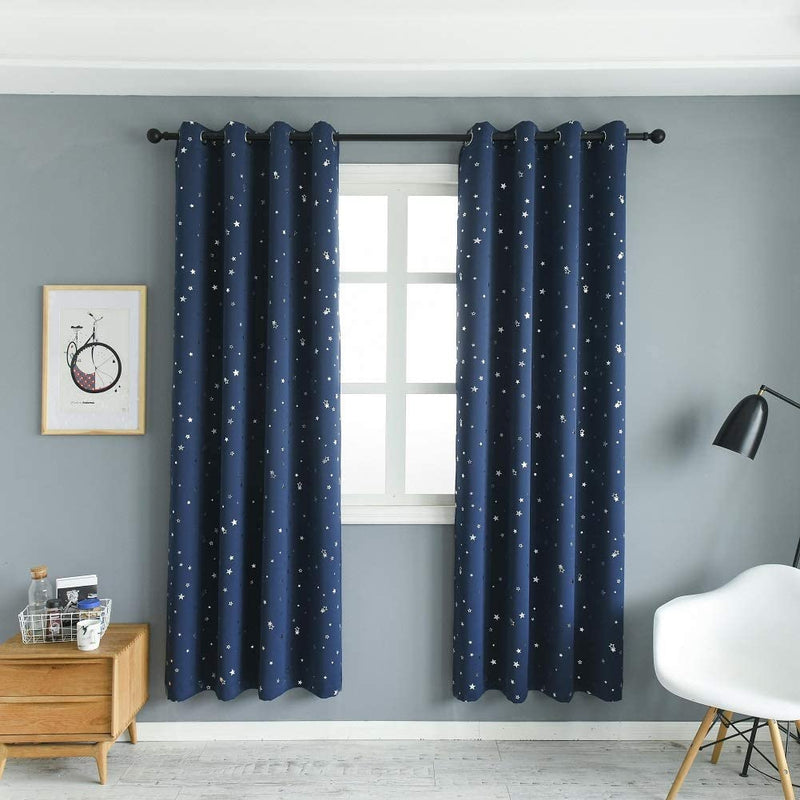 MANGATA CASA Star Blackout Curtains for Bedroom- Cute Window Curtain Panels with Grommet for Kids Room-Drapes for Nursey Living Room 84 Inch Length 2 Panels(Light Blue,52X84In) Home & Garden > Decor > Window Treatments > Curtains & Drapes MANGATA CASA Navy 52x84in 