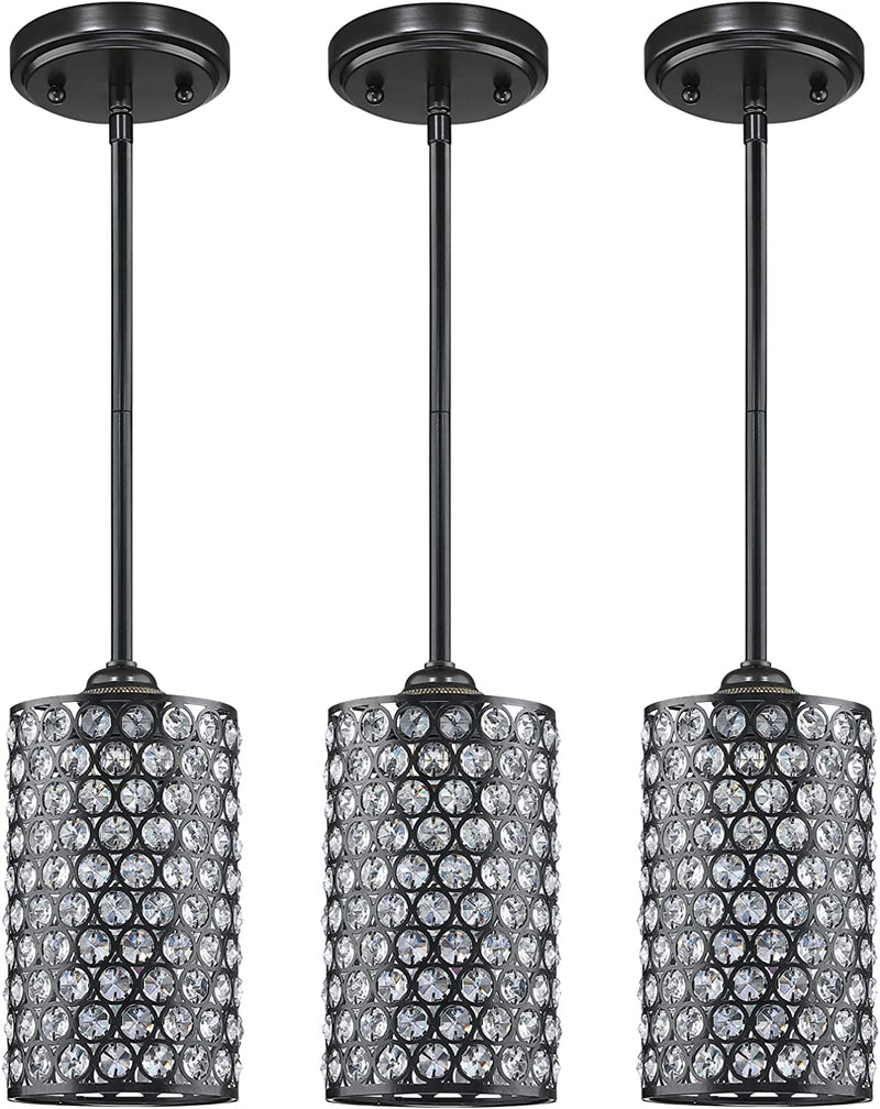 Doraimi 3 Pack 1 Light Crystal Kitchen Island Pendant Light Oil Rubbed Bronze Finish Modern Concise Pendant Crystal Metal Shade for Bar, Dining Room, Corridor,Living Room. LED Bulb(Not Include)