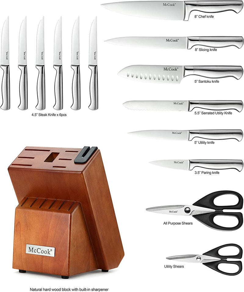 Mccook MC29 Knife Sets,15 Pieces German Stainless Steel Kitchen Knife Block Sets with Built-In Sharpener Home & Garden > Kitchen & Dining > Kitchen Tools & Utensils > Kitchen Knives McCook   