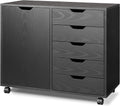 DEVAISE 5-Drawer Wood Dresser Chest with Door, Mobile Storage Cabinet, Printer Stand for Home Office Home & Garden > Household Supplies > Storage & Organization DEVAISE Black 15.75"D x 30.71"W x 25.43"H 