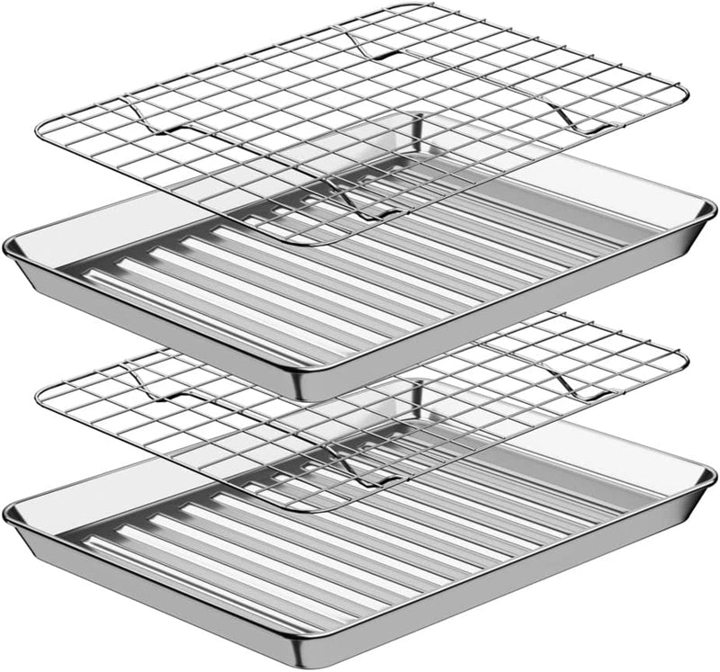 ROTTAY Baking Sheet with Rack Set (2 Pans + 2 Racks), Stainless Steel Cookie Sheet with Cooling Rack, Nonstick Baking Pan, Warp Resistant & Heavy Duty & Rust Free, Size 16 X 12 X 1 Inches Home & Garden > Kitchen & Dining > Cookware & Bakeware ROTTAY Eighth Sheet Pans - 9.3" X 6.9"  