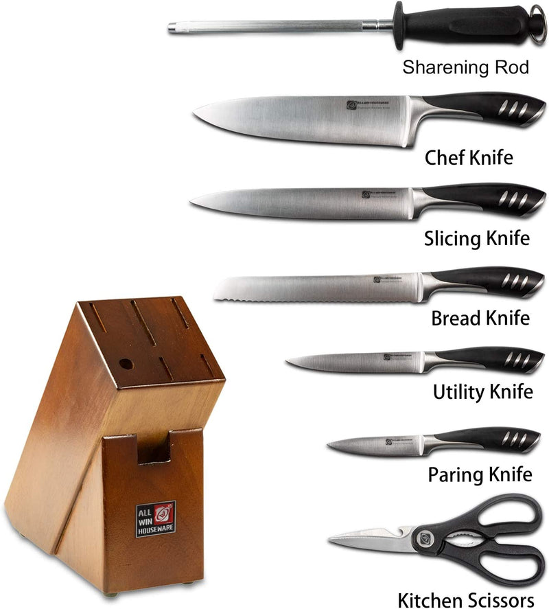 Premium 8-Piece German High Carbon Stainless Steel Kitchen Knives Set with Rubber Wood Block, Professional Double Forged Full Tang Chef Knife Set Home & Garden > Kitchen & Dining > Kitchen Tools & Utensils > Kitchen Knives ALLWIN-HOUSEWARE   